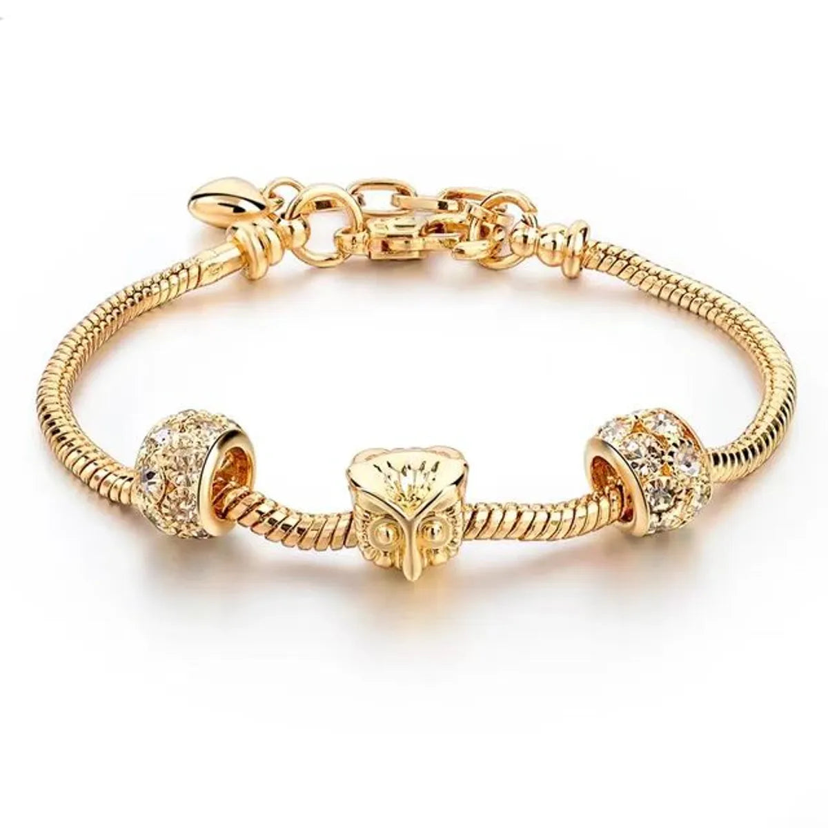 luxury bracelets for women-Vintage Style Owl Solid Color Alloy Plating Inlay Rhinestones Gold Plated Women's Bracelets