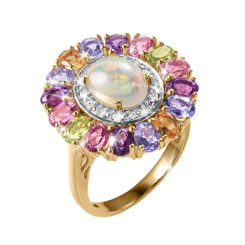 classic rings for women-Rainbow Opal Ladies Ring