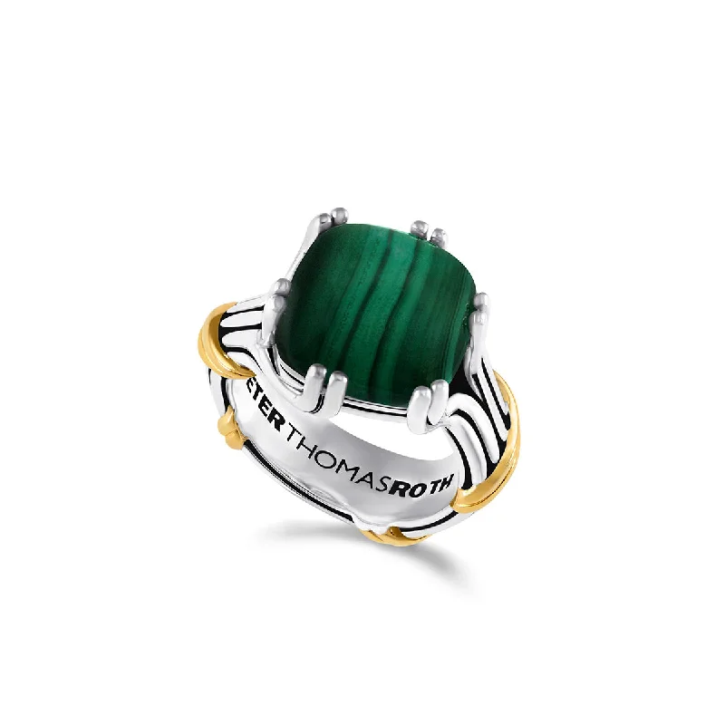 floral rings for women-Bonbon Statement Ring in two tone sterling silver with malachite