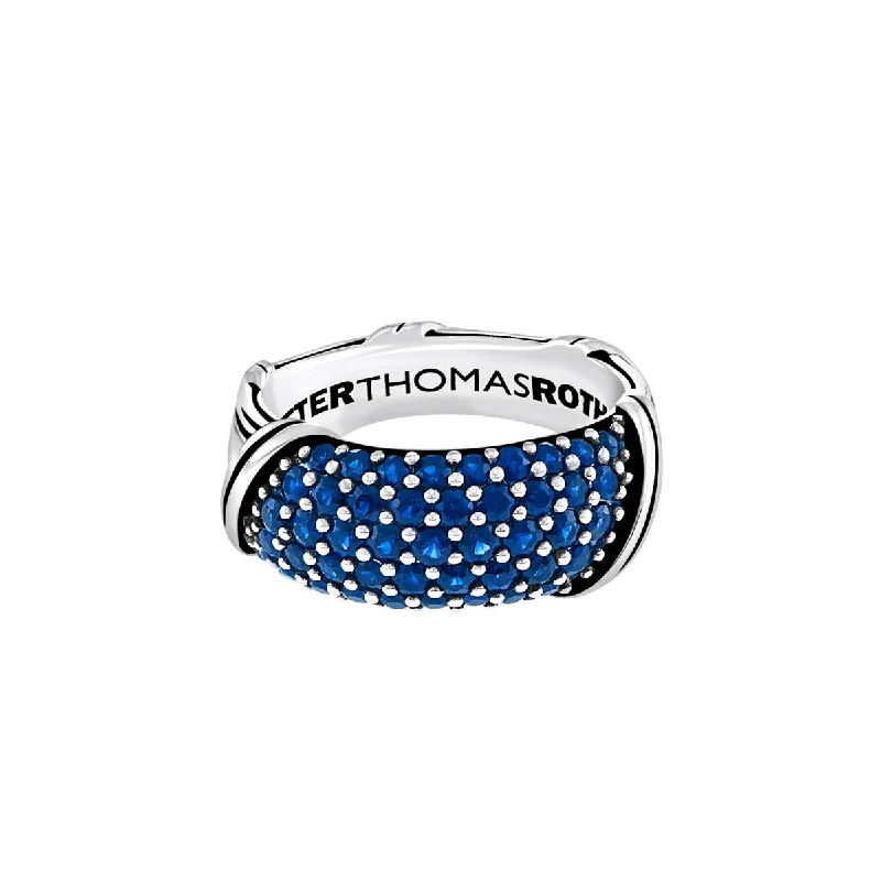 carved rings for women-Signature Classic Pave Band Ring with blue sapphires in sterling silver