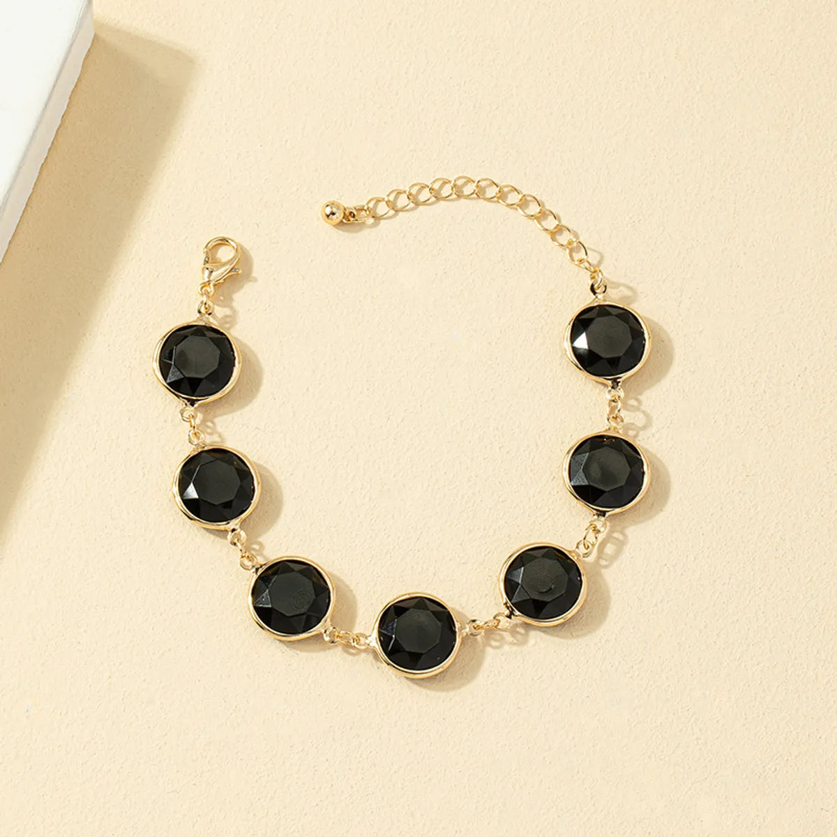 bohemian bracelets for women-Simple Geometric Round Handmade Black Gem Bracelet