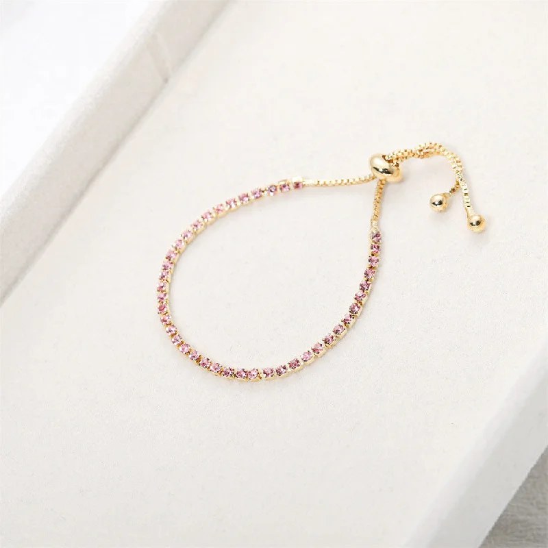 Alloy Rhinestone Adjustable Bracelet Pink (1PCs)