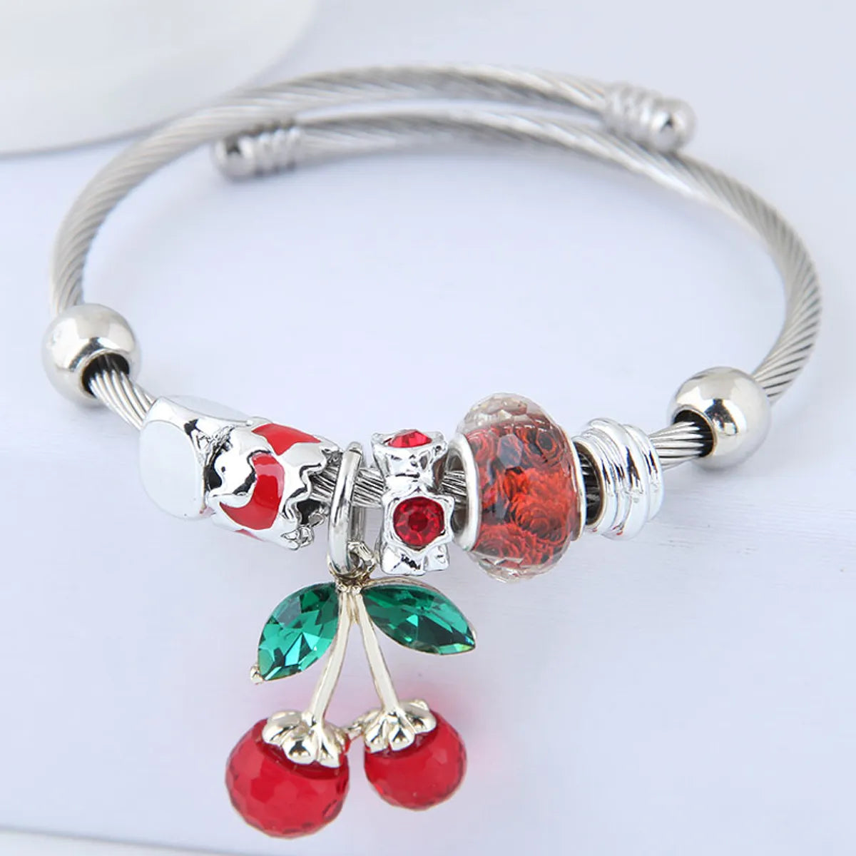 solid bangle bracelets for women-Fashion Cherry Alloy Inlay Rhinestones Women's Bangle 1 Piece