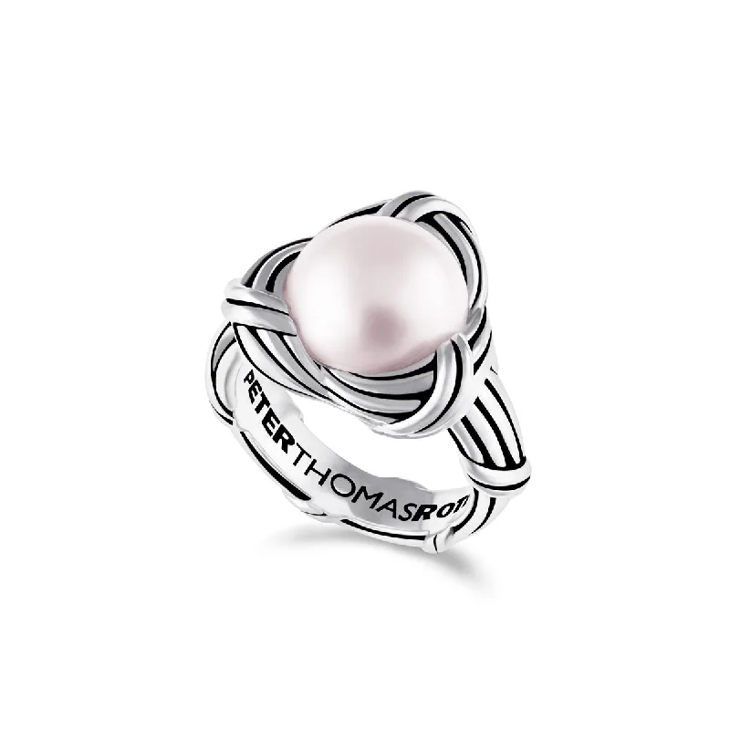 vintage rings for women-Park Love Knot Cocktail Ring in sterling silver with pink pearl 12mm