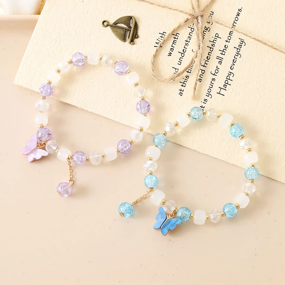 wire bracelets for women-IG Style Sweet Butterfly Beaded Crystal Wholesale Bracelets