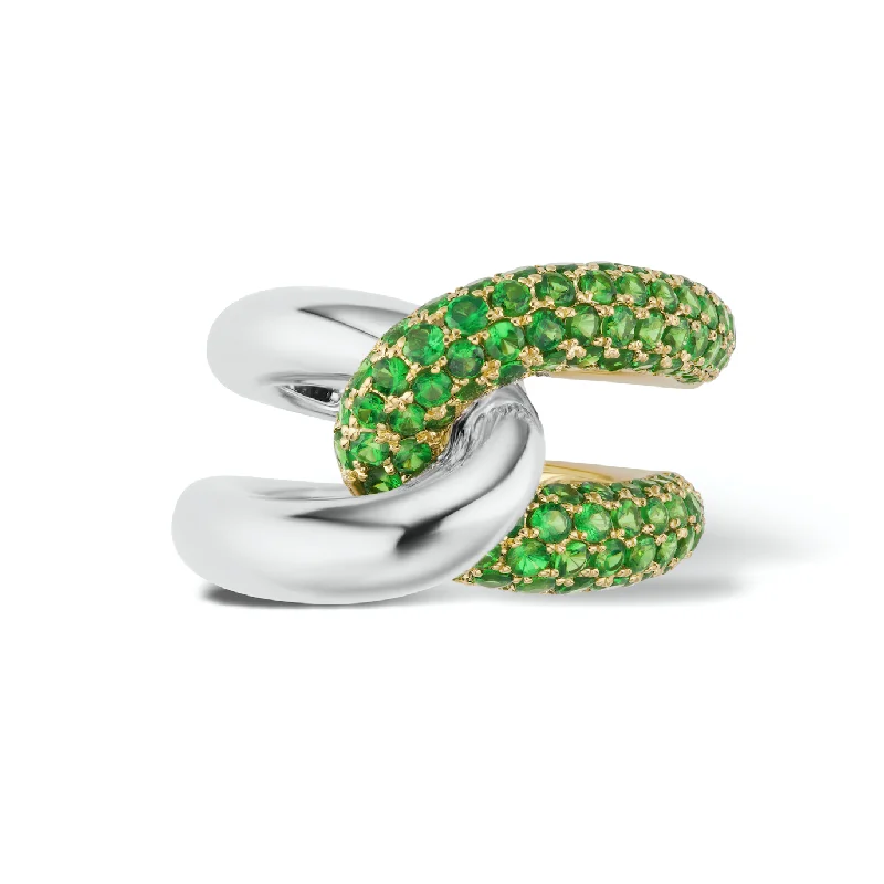 solitaire rings for women-Intertwin Ring 18k Gold & Tsavorite