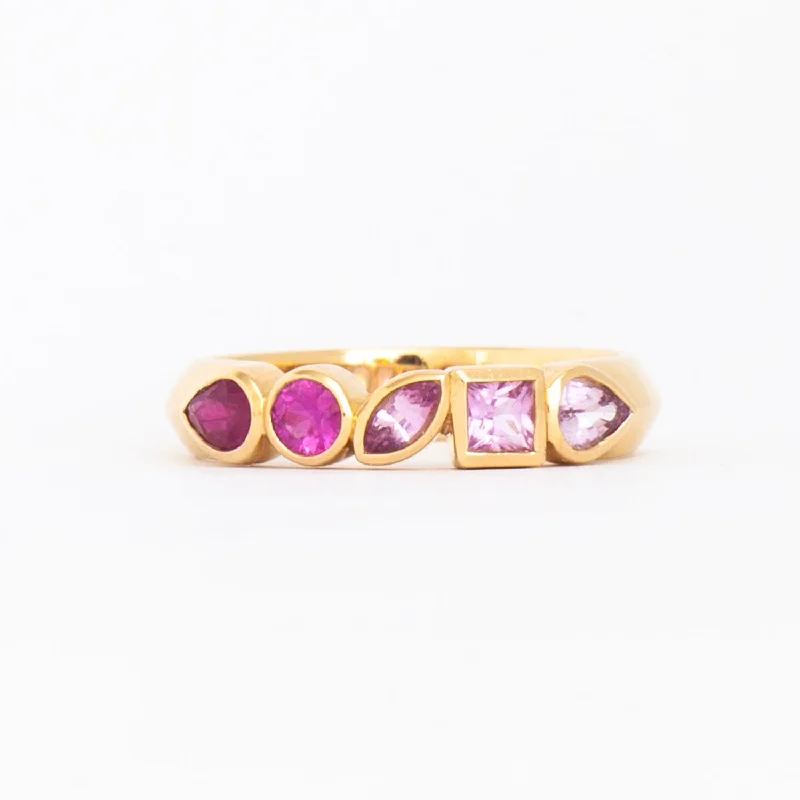 stacked engagement rings for women-Pink Sapphire Ombre Multi-Shape Bezel Band