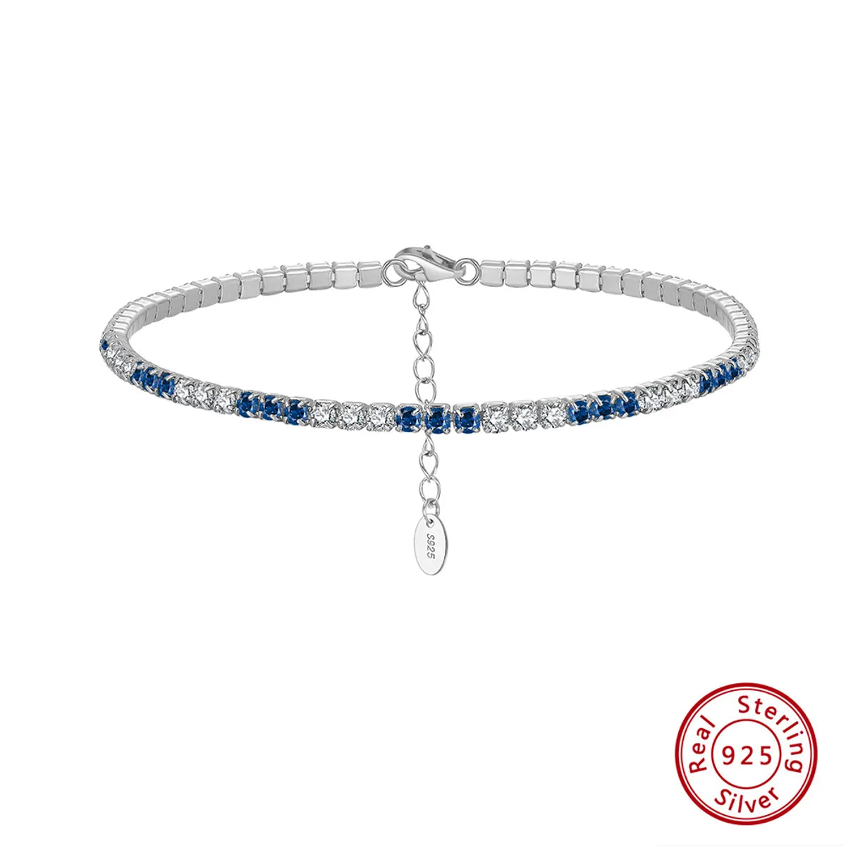 Electroplated Platinum, 2mm Blue and White Zirconium, Length: 16.5 5cm, Approximate Weight: 3.29G