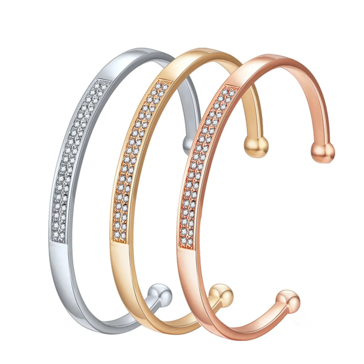 bangles for casual wear-New Double Row Diamond-Studded Gold-Plated Open Bracelet