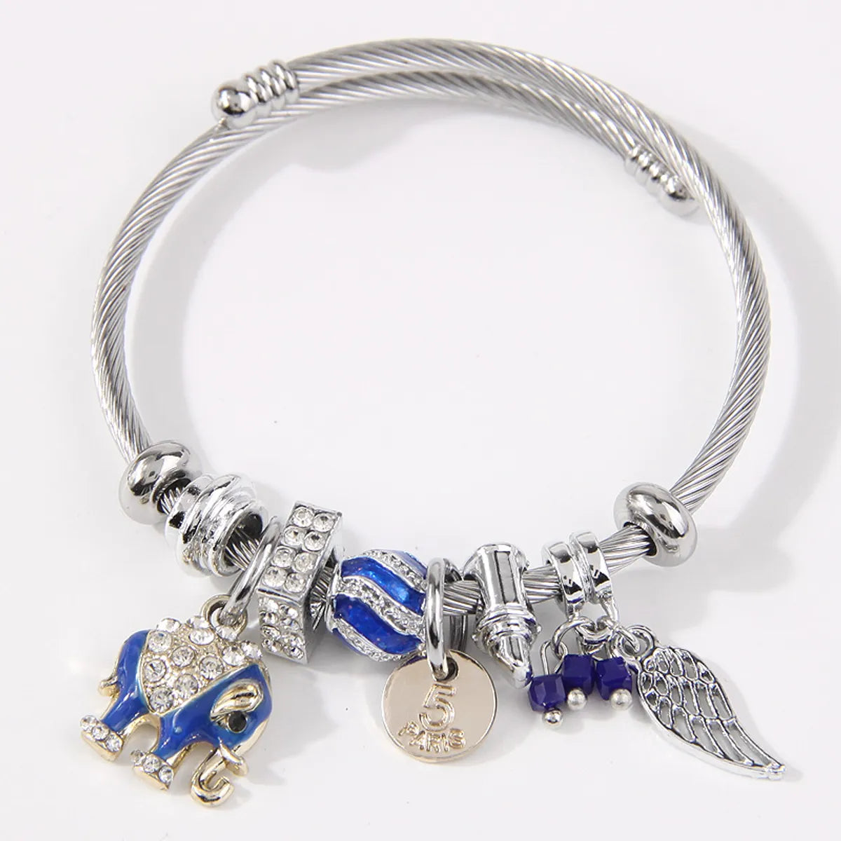 thick bracelets for women-Simple Style Wings Elephant Stainless Steel Alloy Plating Inlay Rhinestones Women's Bangle