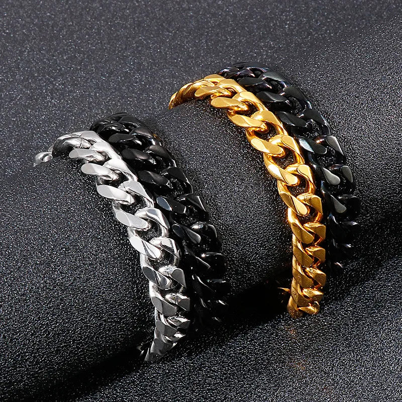 gemstone cuff bracelets for women-Hip-Hop Geometric Titanium Steel Layered Plating 18K Gold Plated Men'S Bracelets