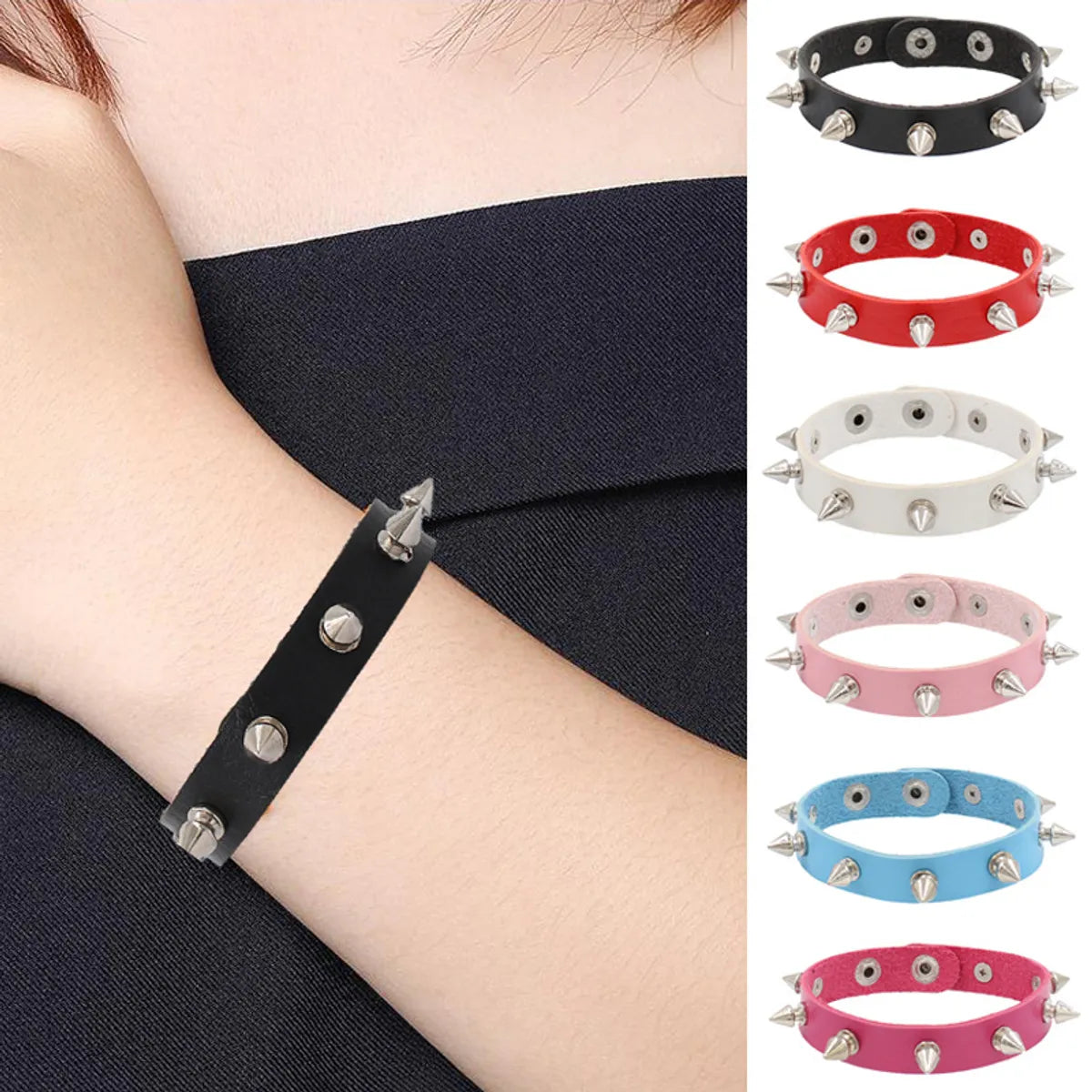 custom diamond bracelets for women-Punk Solid Color Pu Leather Metal Unisex Wristband