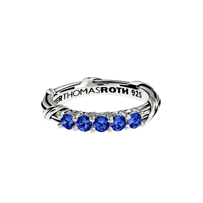 gemstone birthstone rings for women-Signature Classic Five Stone Band Ring with blue sapphires in sterling silver