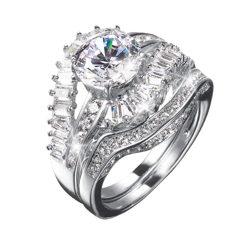 sterling silver rings for women-Heavenly Union Bridal Ring Set