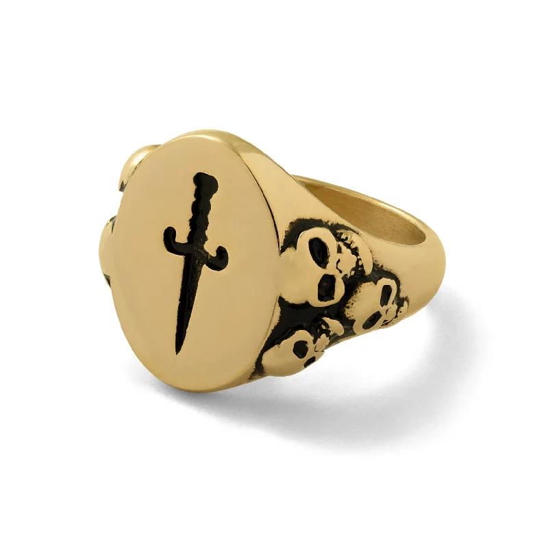 vintage gold rings for women-Graveyard Signet Ring (Gold)