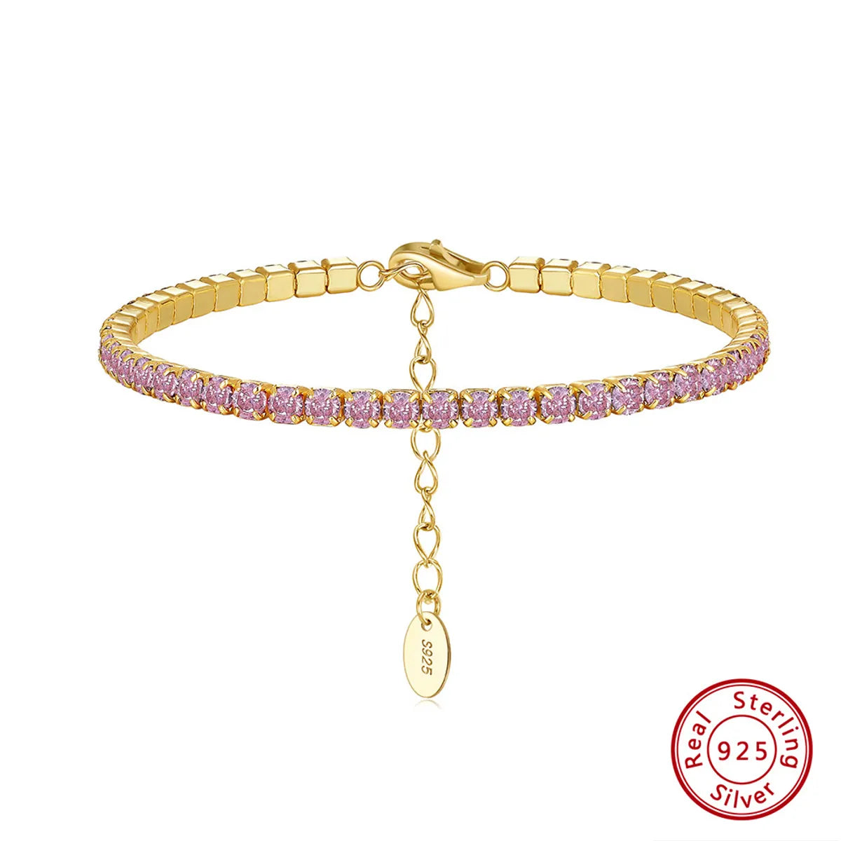 Electroplating 14K Gold, 3mm Pink Zirconium, Length: 16.5 5cm, Approximate Weight: 5.38G