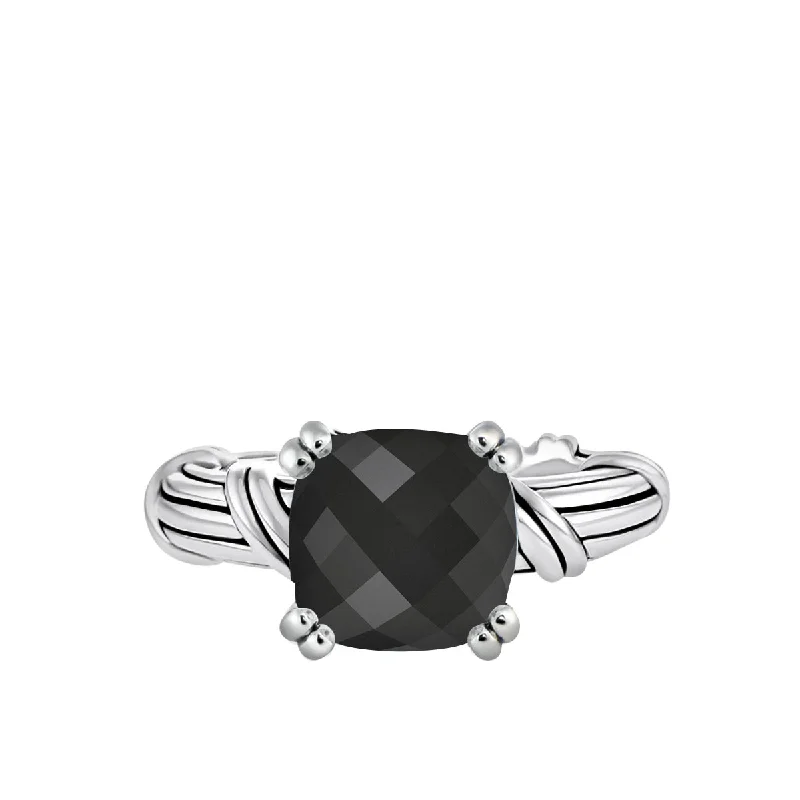 vintage rings for women-Fantasies Black Onyx Cocktail Ring in sterling silver 10mm