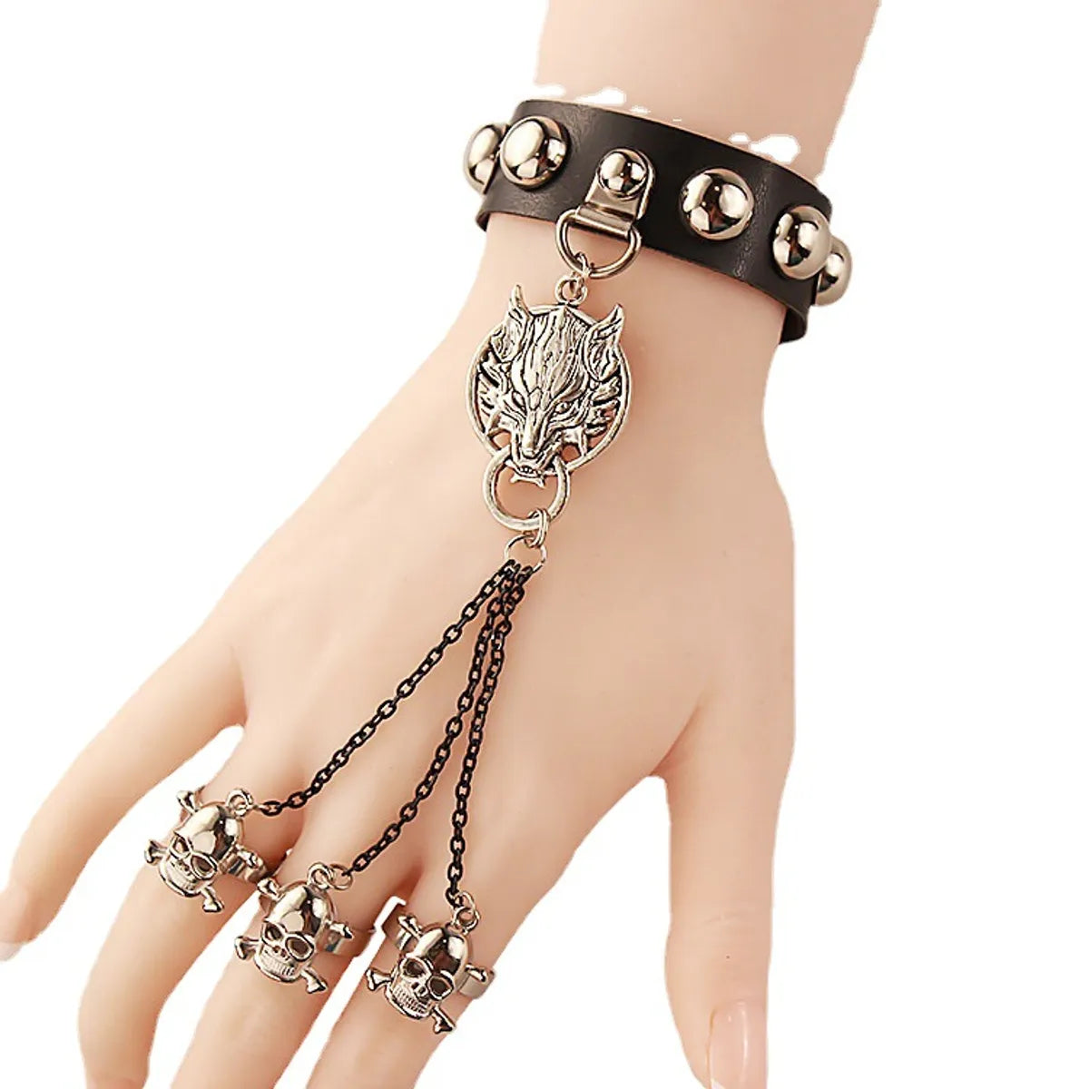 gemstone beaded bracelets for women-Gothic Punk Animal Skull Pu Leather Alloy Wholesale Bracelets