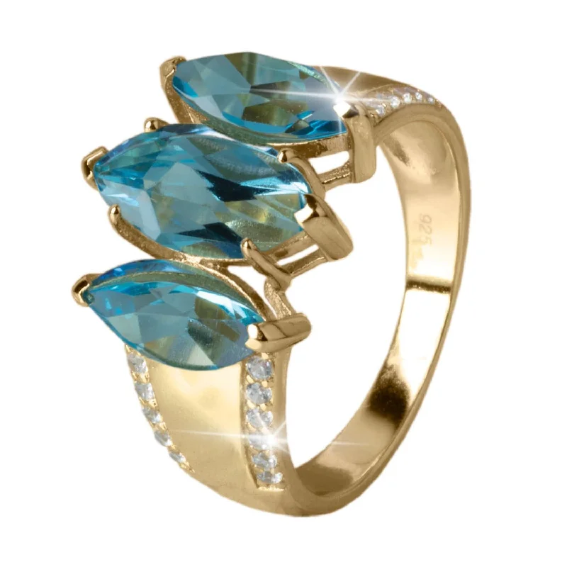 adjustable gold rings for women-Blue Topaz Marquise Trilogy Ring