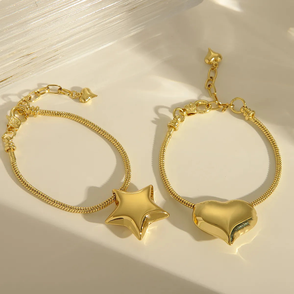 precious stone bracelets for women-Copper 18K Gold Plated Star Heart Shape Solid Color Bracelets