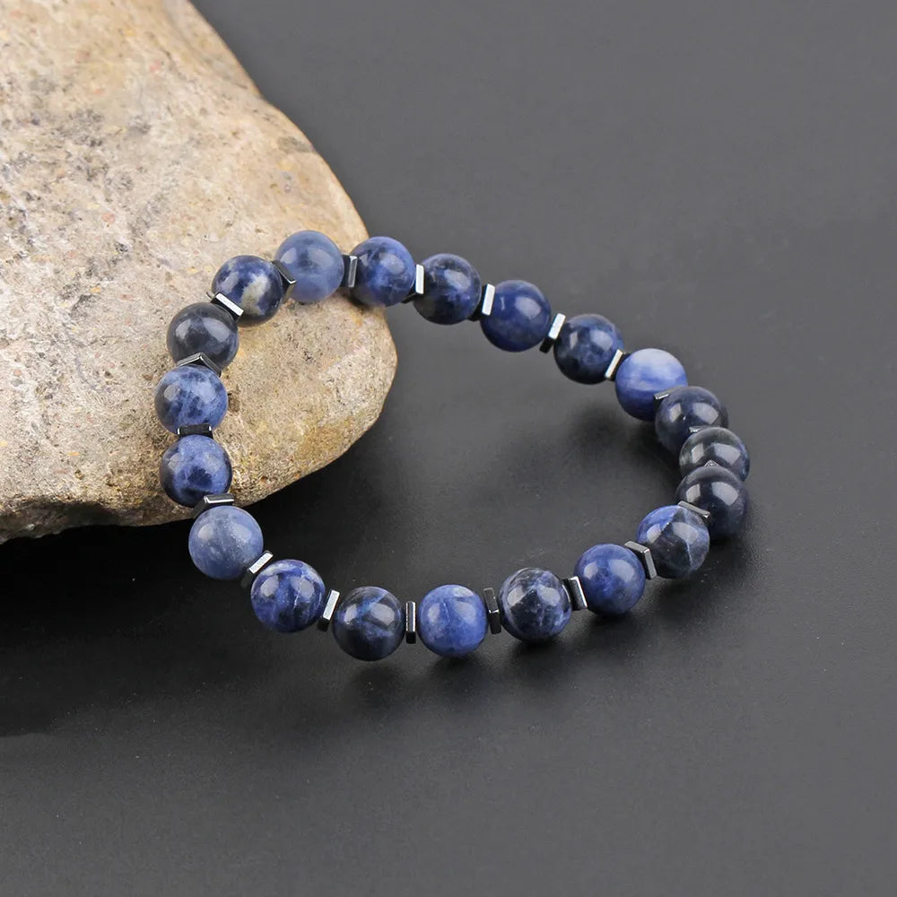 thick bracelets for women-Hip-Hop Color Block Stone Men'S Bracelets