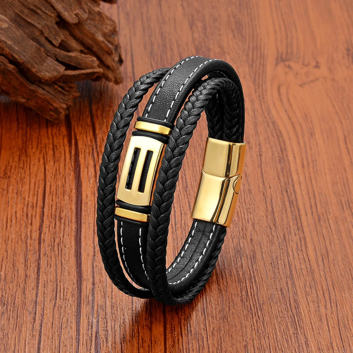 diamond-studded bracelets for women-Punk Classic Style Geometric Leather Rope Metal Layered Men'S Bracelets