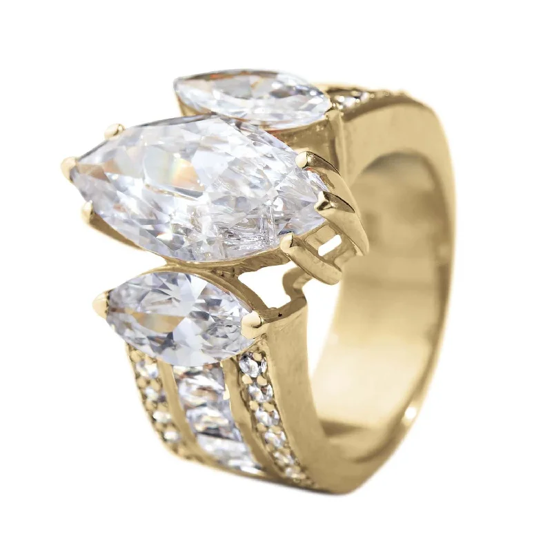 delicate rings for women-Marquise Trilogy Ring Gold