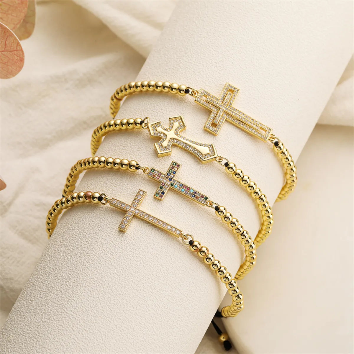 braided leather bracelets for women-Ig Style Simple Style Cross Copper Beaded Plating Inlay Zircon Bracelets