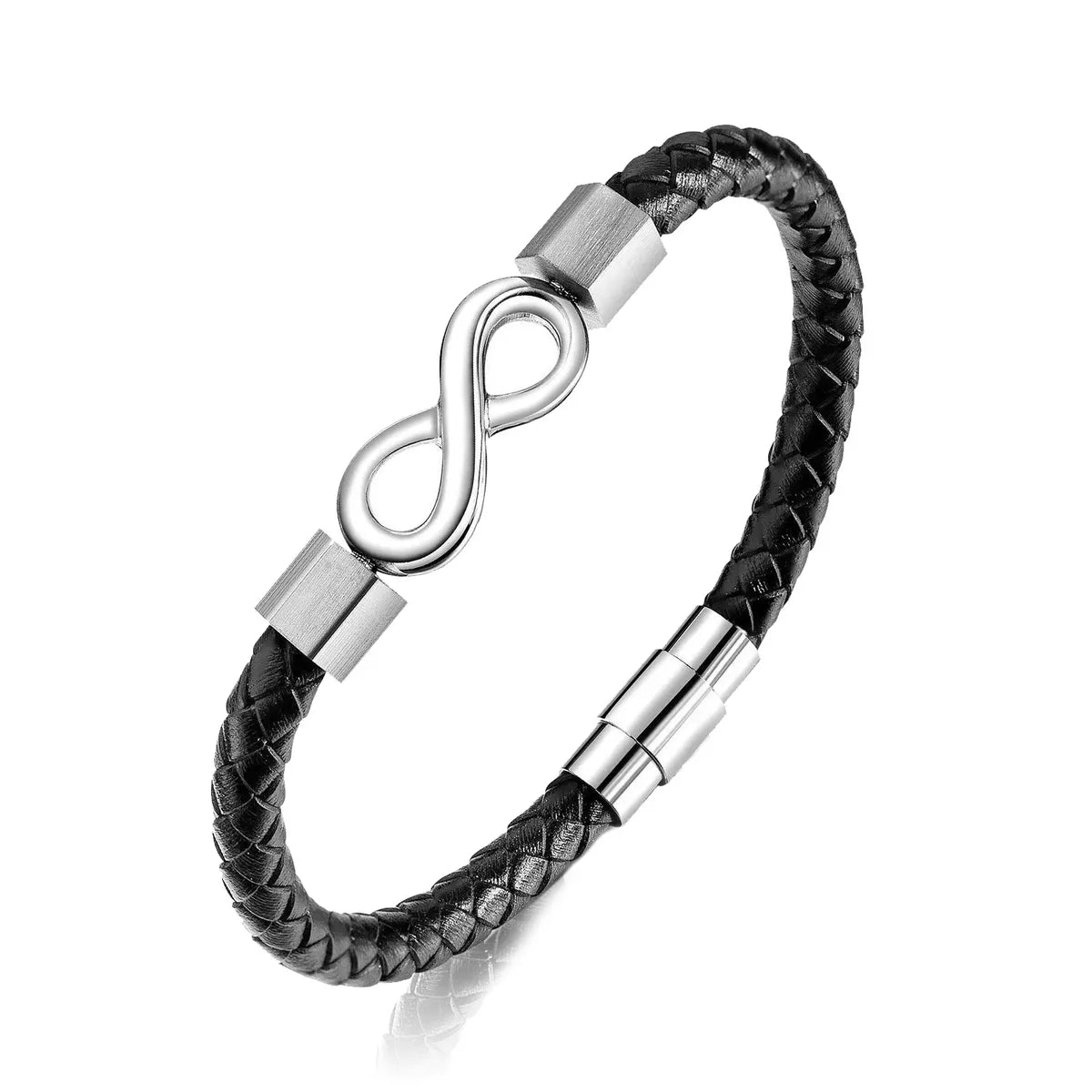 couple bracelets for women-Casual Simple Style Infinity 304 Stainless Steel Pu Leather Plating Braid Unisex Wristband