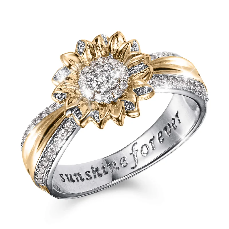 adjustable silver rings for women-Sunlit Sunflower Trio Ring