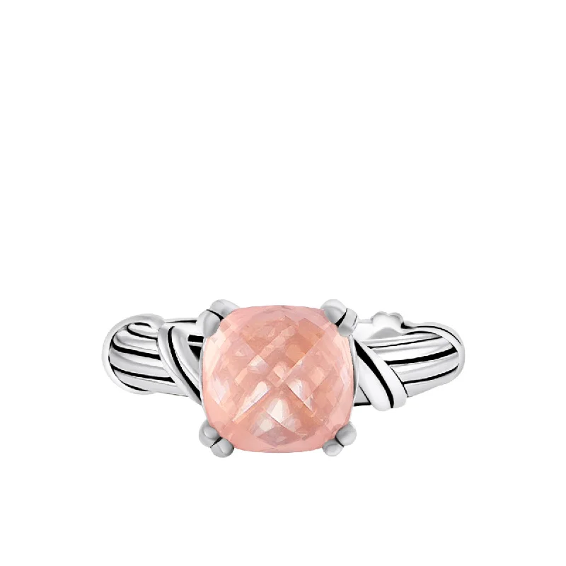 minimal rings for women-Fantasies Rose Quartz Cocktail Ring in sterling silver 10mm