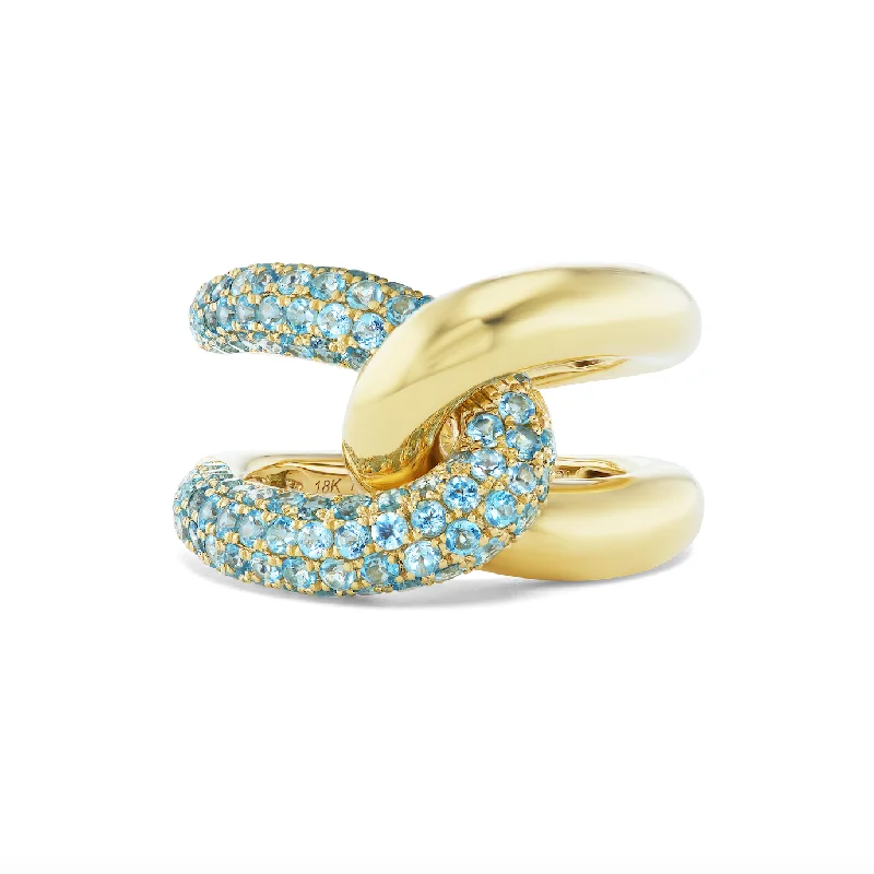 bridal rings for women-Intertwin Ring 18k Yellow Gold & Blue Topaz