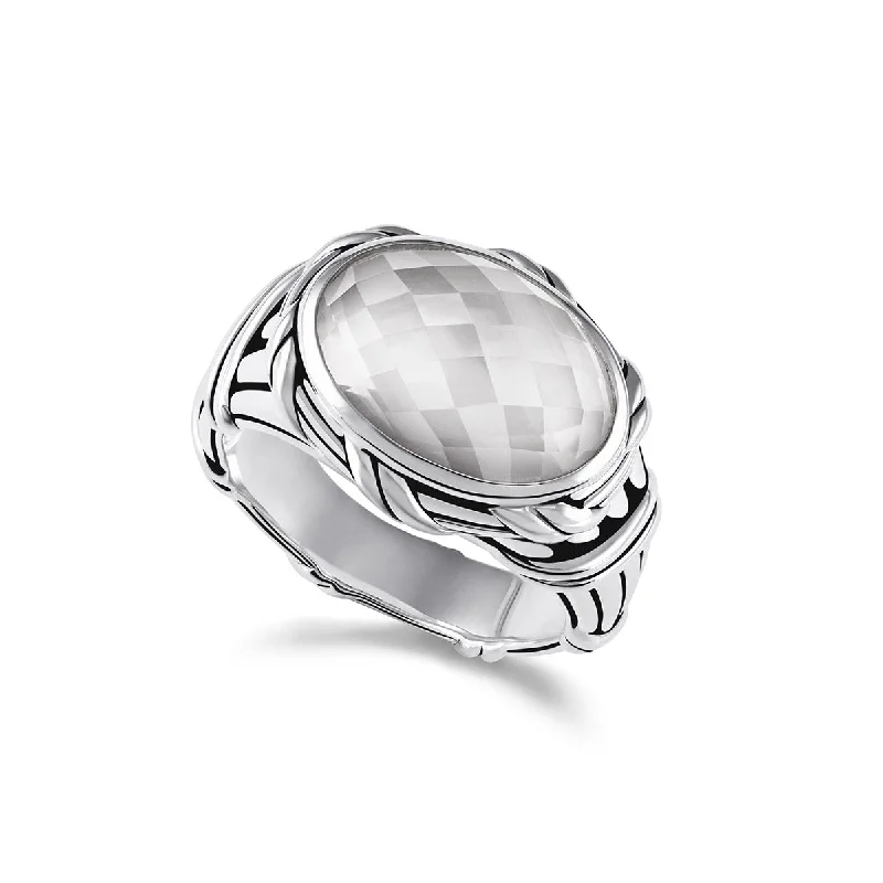 modern gold rings for women-Reflections Statement Ring in sterling silver with rock crystal