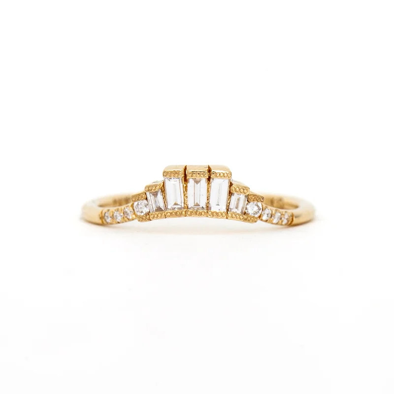 halo rings for women-Diamond Baguette Crown Arch Band