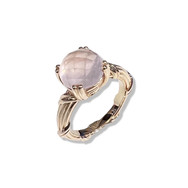 round cut rings for women-Fantasies Rose Quartz Cocktail Ring in 18K yellow gold 10mm