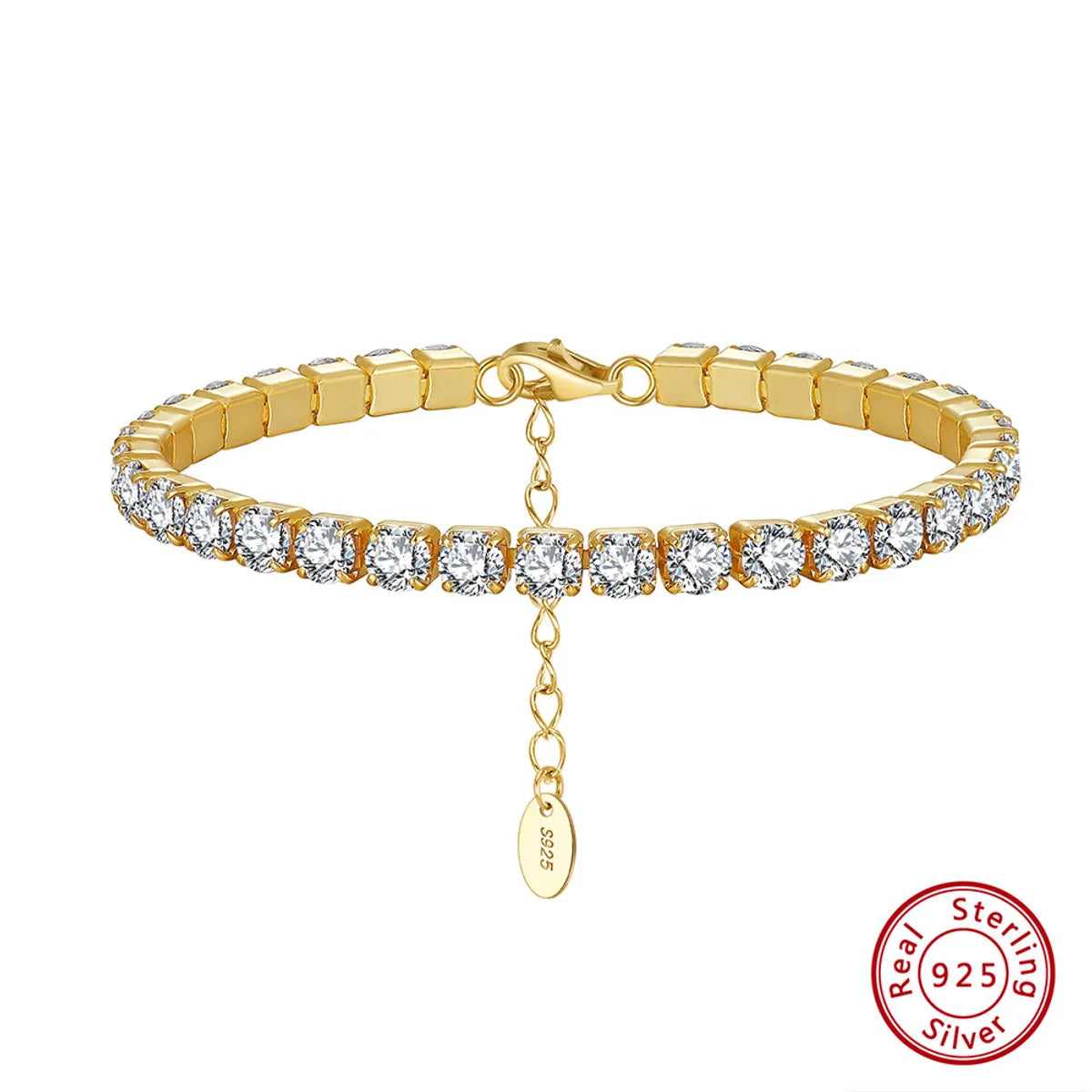 Electroplating 14K Gold, 4mm White Diamond, Length: 16.5 5cm, Approximate Weight: 8.08G