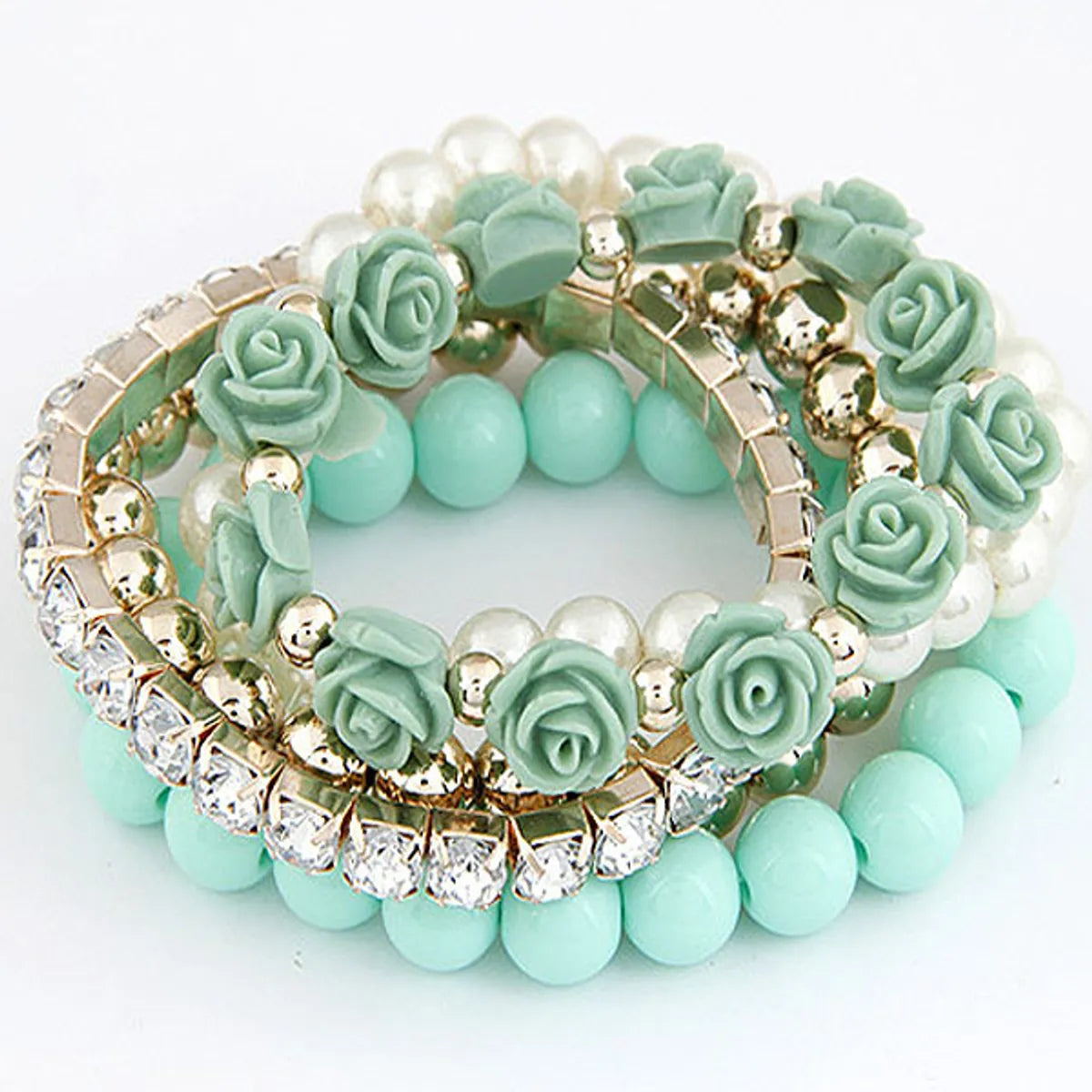 leather bracelets for women-Sweet Simple Style Flower Alloy Resin Beaded Inlay Rhinestones Women's Bracelets