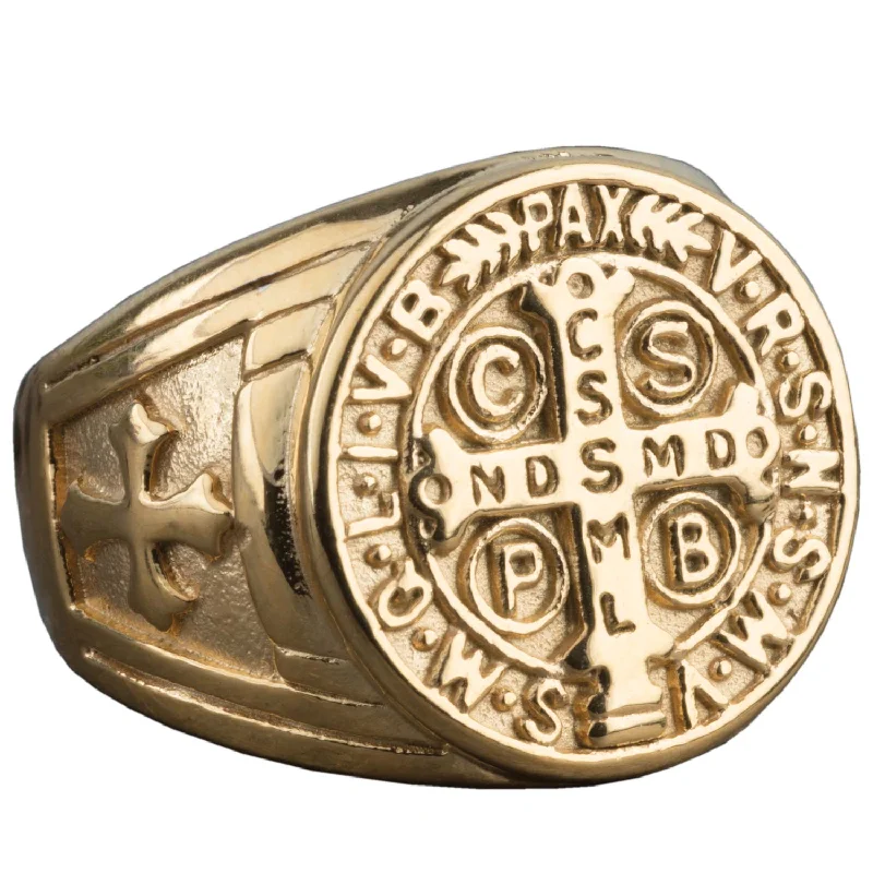 adjustable rings for women-St Benedict Men's Gold Plated Ring