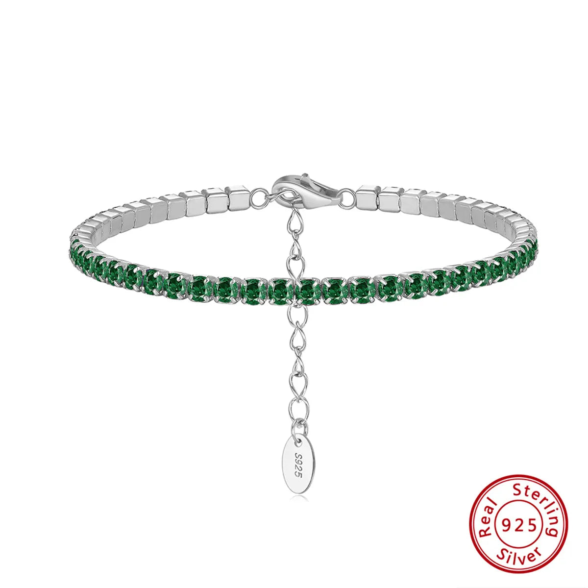 Electroplated Platinum, 3mm Green Zirconium, Length: 16.5 5cm, Approximate Weight: 4.79G