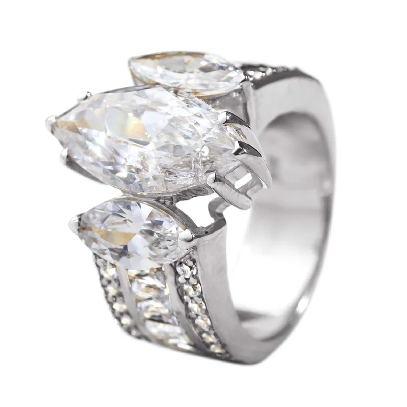 gold and silver rings for women-Marquise Trilogy Ring Rhodium