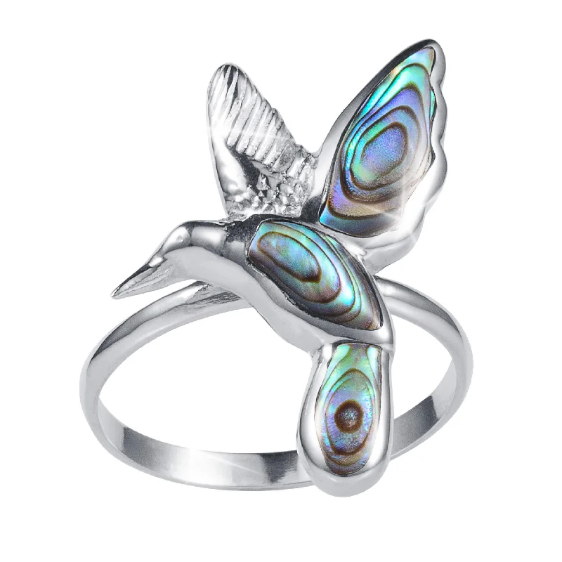 personalized rings for women-Abalone Hummingbird Ring