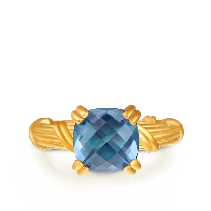 art deco rings for women-Fantasies London Blue Topaz Cocktail Ring in 18K yellow gold