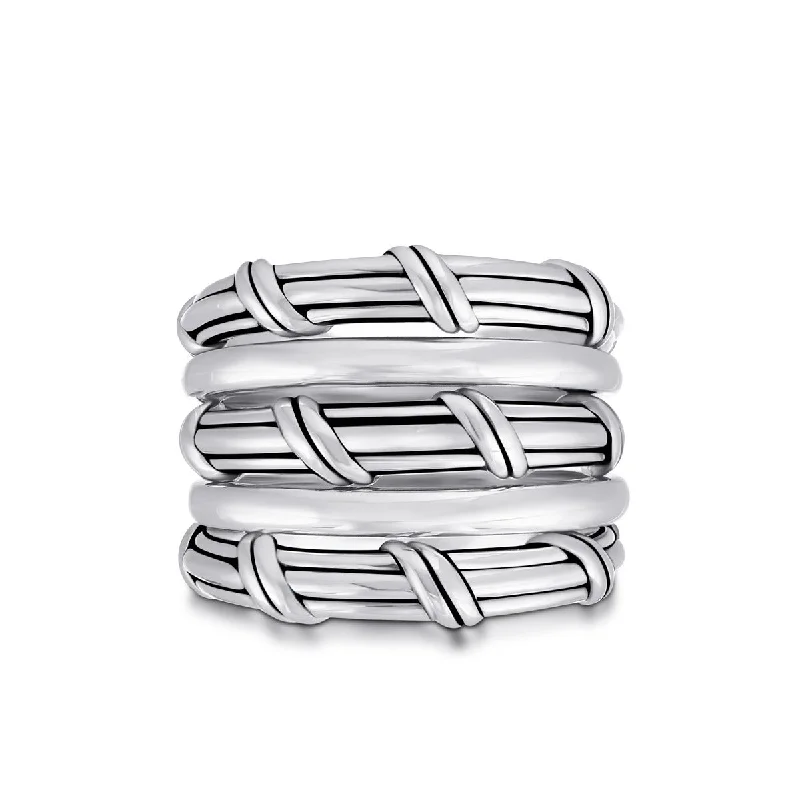 large band rings for women-Hudson Stacked Fan Ring in sterling silver