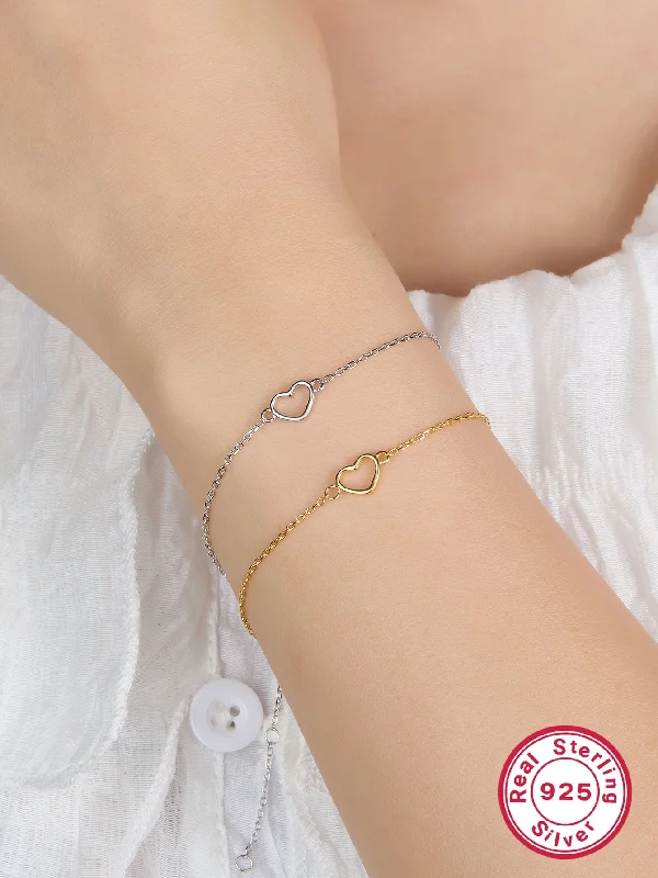 hand-crafted bracelets for women-Lady Heart Shape Sterling Silver Plating 18k Gold Plated White Gold Plated Bracelets