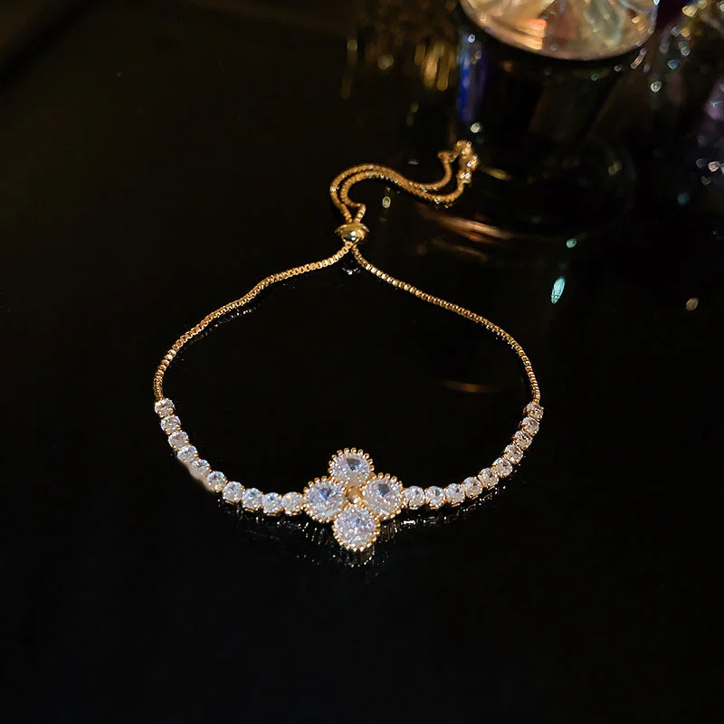 84# Bracelet-Gold-Flowers (Real Gold Plating)