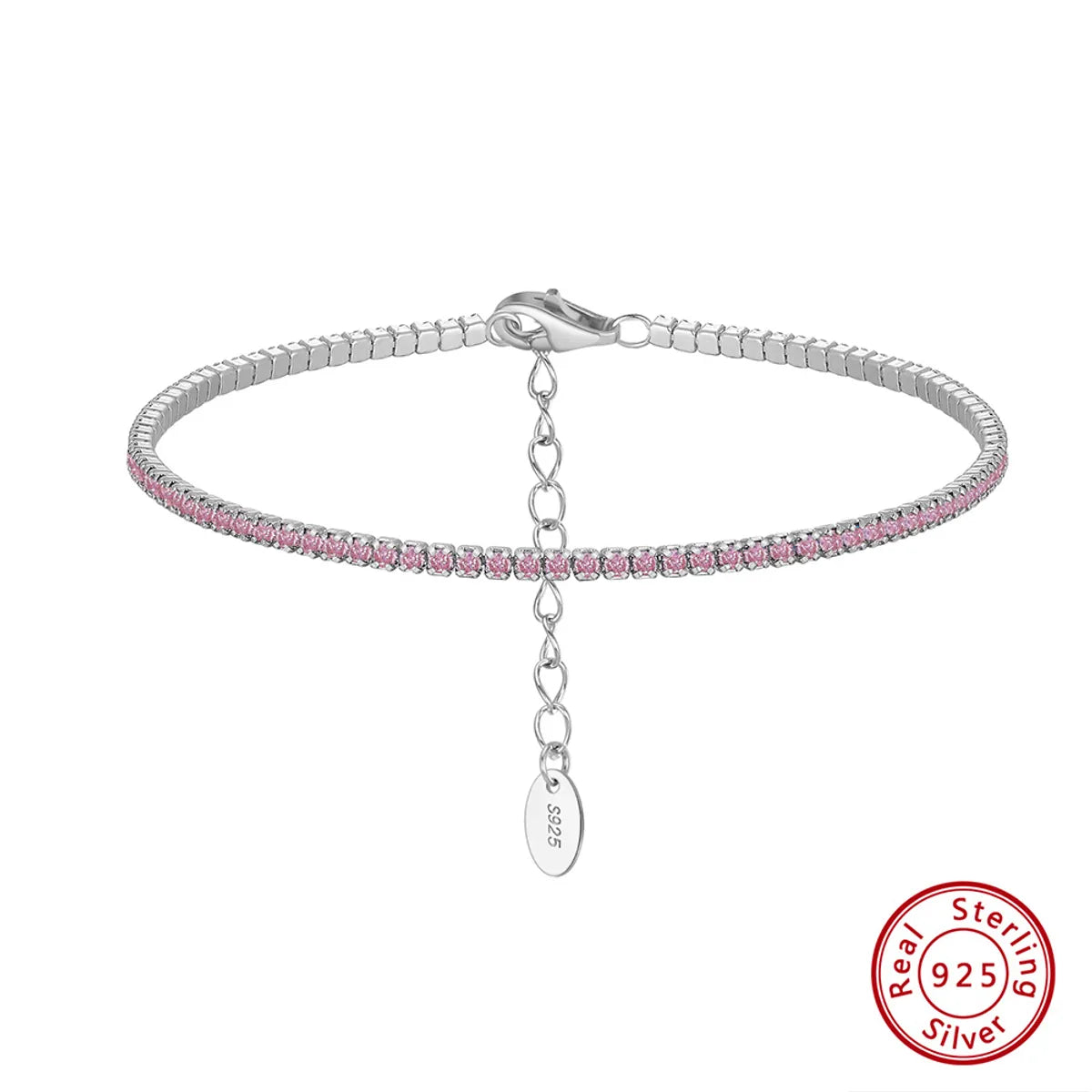 Electroplated Platinum, 1.5mm Pink Zirconium, Length: 16.5 5cm, Approximate Weight: 2.65G