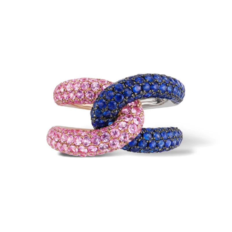 stacked engagement rings for women-Intertwin Ring Pink Sapphire & Blue Sapphire