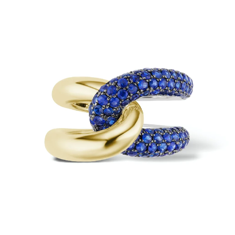 gold engagement rings for women-Intertwin Ring 18k Gold & Blue Sapphire