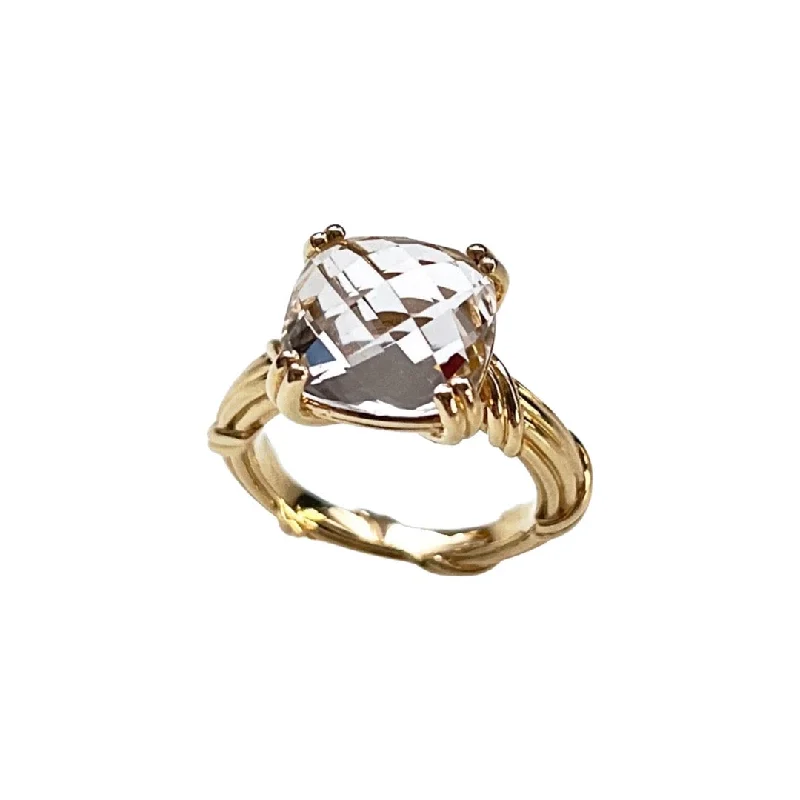 gold and silver rings for women-Fantasies Rock Crystal Solitaire Ring in 18K yellow gold