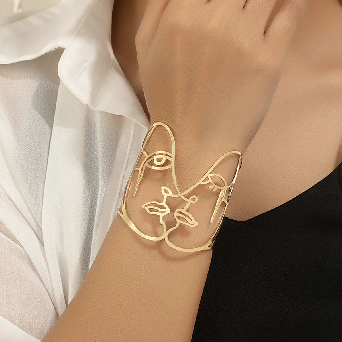 birthday bracelets for women-Hip-hop Punk Cool Style Human Face Iron Plating Gold Plated Women's Bangle